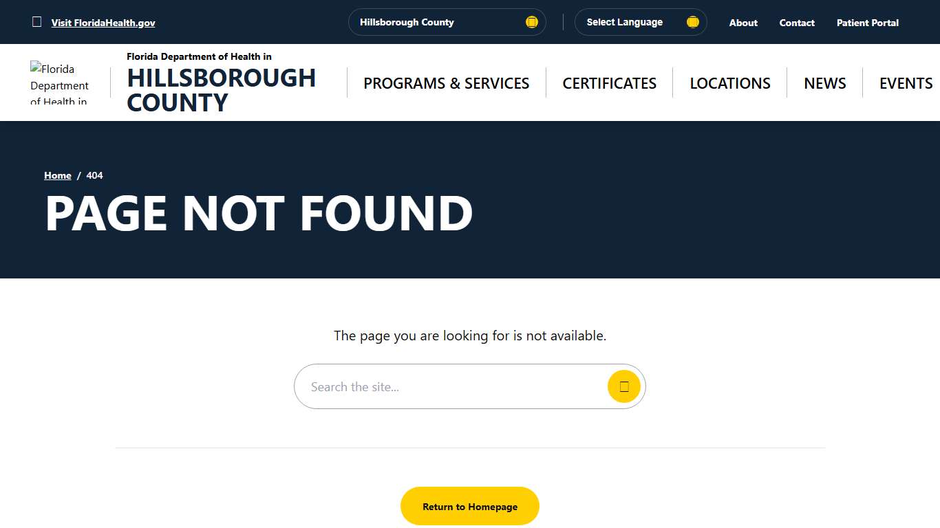 Page Not Found - Florida Department of Health in Hillsborough County