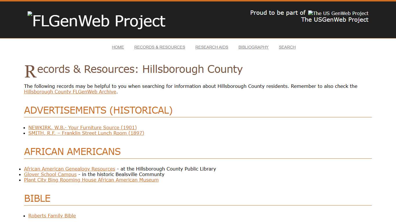 Hillsborough County, FLGenWeb: Records & Resources